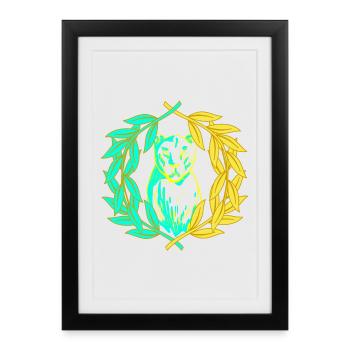 Couronne de laurier chat tigre léopard - Affiche encadrée (27 × 37 cm) - noir - Devant