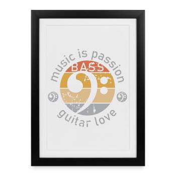 rétro basse guitare bassiste musicien icône de la musique - Affiche encadrée (27 × 37 cm) - noir - Devant