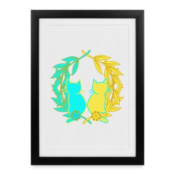 Couronne de laurier chats chat ukraine bien-être animal - Affiche encadrée (27 × 37 cm) - noir - Devant