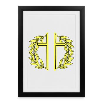 Croix Croix Couronne de laurier - Affiche encadrée (27 × 37 cm) - noir - Devant