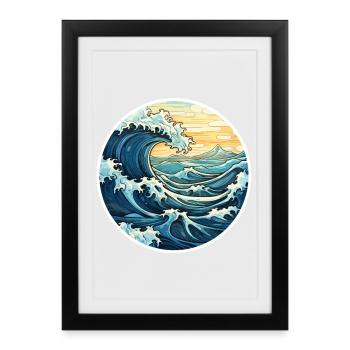 Vague japonaise – style Hokusai Sea vintage - Affiche encadrée (27 × 37 cm) - noir - Devant