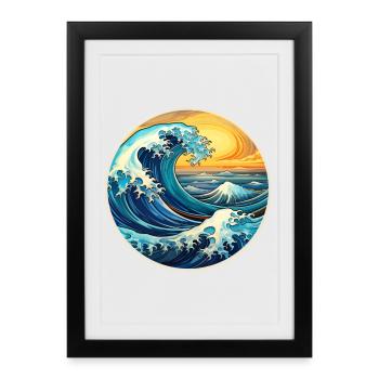 Illustration de grosses vagues – Maritime Retro Design - Affiche encadrée (27 × 37 cm) - noir - Devant