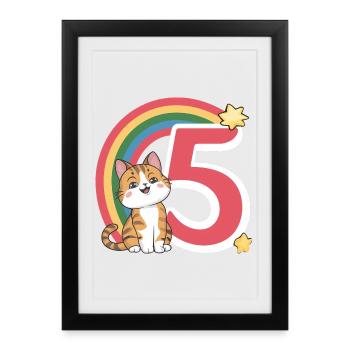 Cute Cat - 5th Birthday - 5 Years - Framed poster (27 × 37 cm) - black - Front
