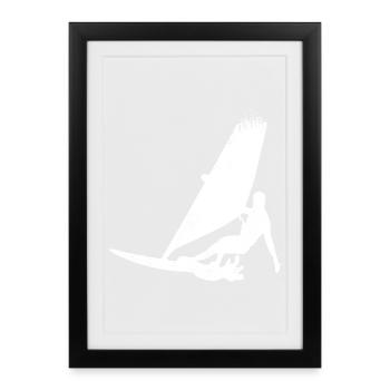 Lustige Windsurfer Skizze - Gerahmtes Poster (27 × 37 cm) - Schwarz - Vorne