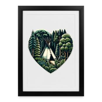 naturverbunden Leben mit einem Tipi Zelt im Wald - Gerahmtes Poster (27 × 37 cm) - Schwarz - Vorne