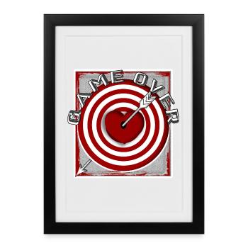 Cible avec flèche en cœur Carte Game over - Affiche encadrée (27 × 37 cm) - noir - Devant