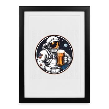 Astronaut mit Bier im All - Gerahmtes Poster (27 × 37 cm) - Schwarz - Vorne