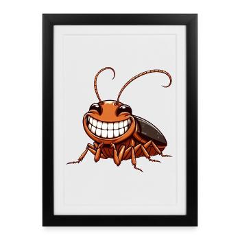 Mignon cafard cafard dessin animé bande dessinée - Affiche encadrée (27 × 37 cm) - noir - Devant