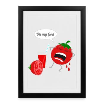 Personnage humoristique de tomate avec boisson - Affiche encadrée (27 × 37 cm) - noir - Devant