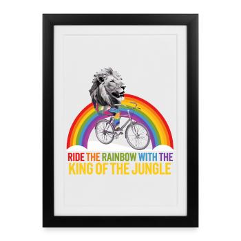 Lion chevauchant l’arc-en-ciel avec texte de la jungle - Affiche encadrée (27 × 37 cm) - noir - Devant