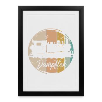 retro steam locomotive railroad old locomotive vintage icon - Framed poster (27 × 37 cm) - black - Front