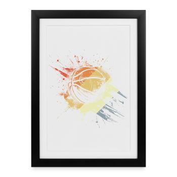 Ballon de basket rétro - Affiche encadrée (27 × 37 cm) - noir - Devant