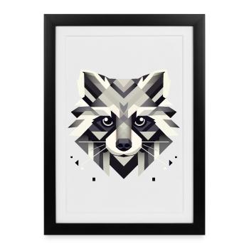 Geometric raccoon in stylish symmetry - Framed poster (27 × 37 cm) - black - Front