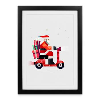 Santa Claus delivers gifts on a scooter - Framed poster (27 × 37 cm) - black - Front