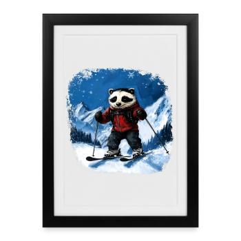 Skieur Badger - Affiche encadrée (27 × 37 cm) - noir - Devant