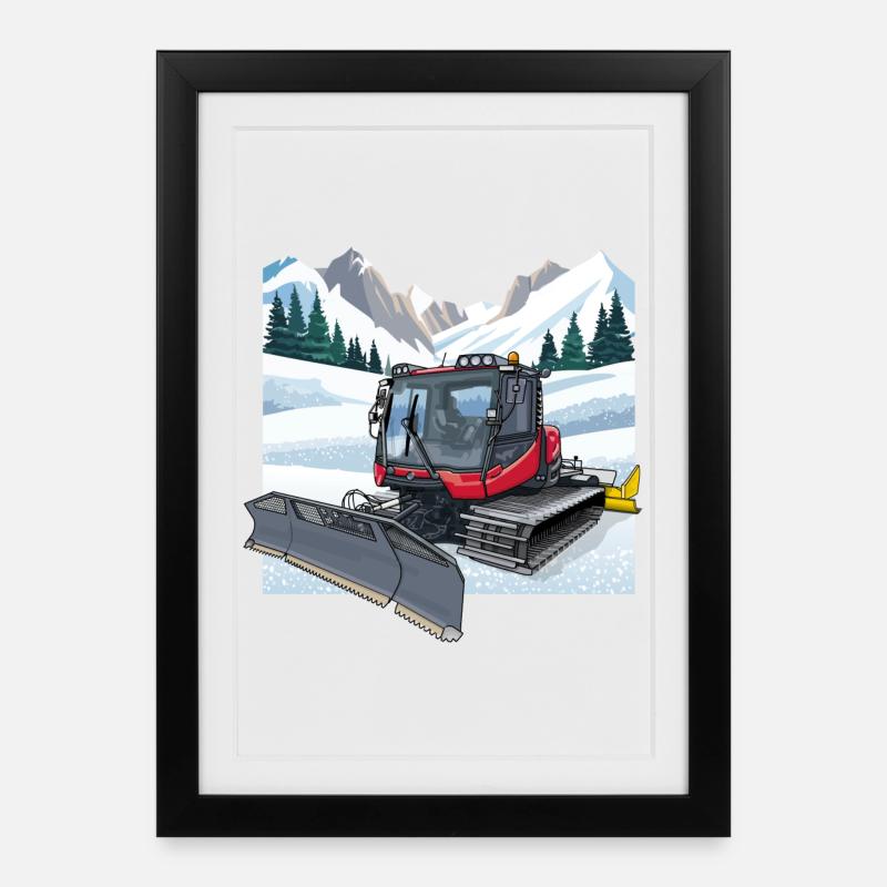 Pistenraupe beim Räumen - Gerahmtes Poster (27 × 37 cm) - Schwarz