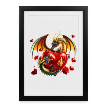 Dragon du Cœur dans le Feu de l’Amour - Affiche encadrée (27 × 37 cm) - noir - Devant