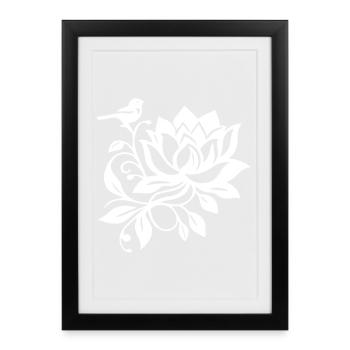 Le lotus blanc et l'oiseau - Affiche encadrée (27 × 37 cm) - noir - Devant
