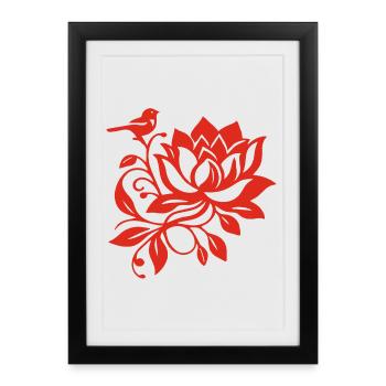 Le lotus rouge et l'oiseau - Affiche encadrée (27 × 37 cm) - noir - Devant
