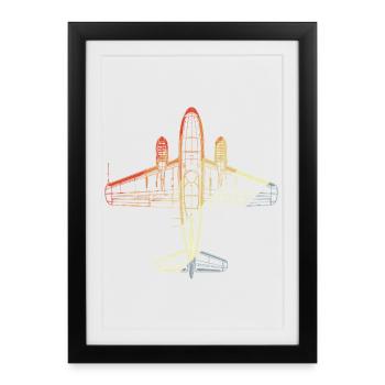 Dessin au trait d’avion vintage - Affiche encadrée (27 × 37 cm) - noir - Devant