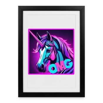 Licorne colorée - Affiche encadrée (27 × 37 cm) - noir - Devant