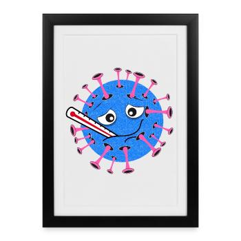 Sick Virus – Dessin animé avec thermomètre clinique - Affiche encadrée (27 × 37 cm) - noir - Devant