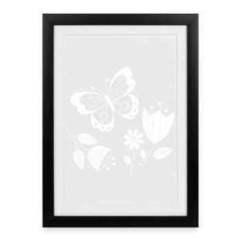 Papillon avec des fleurs - Affiche encadrée (27 × 37 cm) - noir - Devant