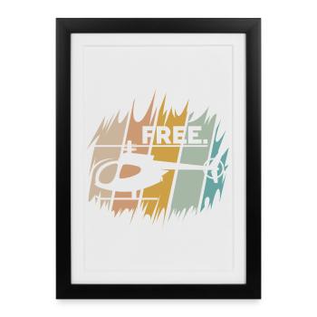Vintage Helicopter - Helicopter and Free Logo - Framed poster (27 × 37 cm) - black - Front
