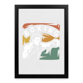 Combattant de boxe vintage – Conception de boîte rétro - Affiche encadrée (27 × 37 cm) - noir - Devant