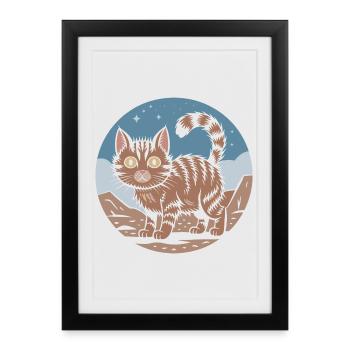 Mignon Chat Rétro Aventure Ciel Nocturne Cadeau - Affiche encadrée (27 × 37 cm) - noir - Devant
