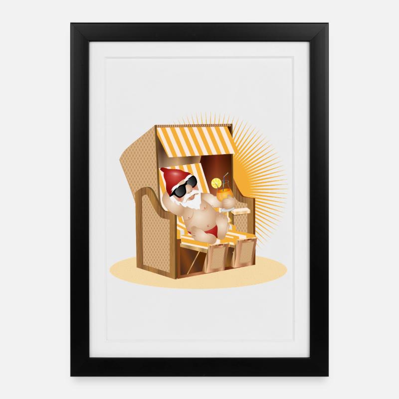 Cool garden gnome on the beach - Framed poster (27 × 37 cm) - black