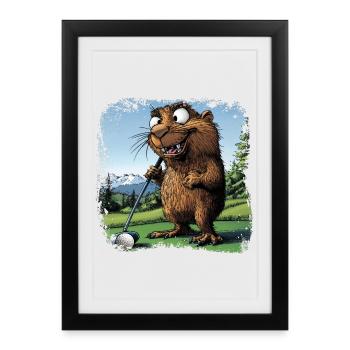 Golfer Groundhog - Framed poster (27 × 37 cm) - black - Front