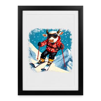 Vaches skieuses - Affiche encadrée (27 × 37 cm) - noir - Devant