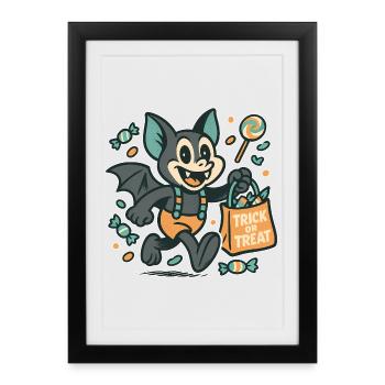 Cute Halloween Bat with Trick or Treat Bag - Framed poster (27 × 37 cm) - black - Front