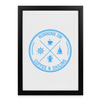 Café et Voile Citation Nautique - Affiche encadrée (27 × 37 cm) - noir - Devant