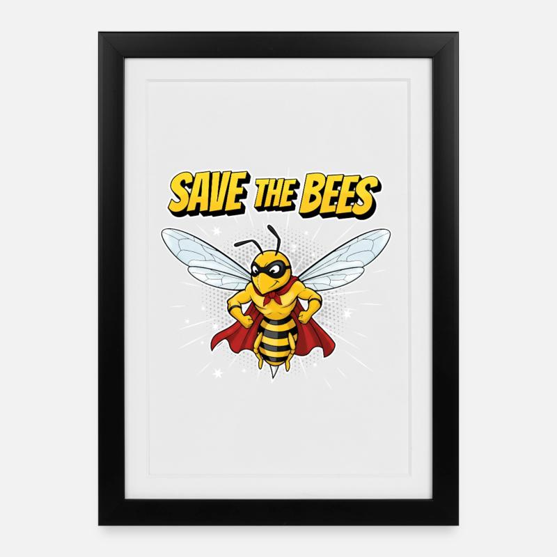 Comic Biene Heldenmotto - Gerahmtes Poster (27 × 37 cm) - Schwarz
