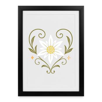 Edelweiss Coeur Vintage Folk Festival Design - Affiche encadrée (27 × 37 cm) - noir - Devant