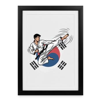 Dynamic Taekwondo Martial Arts Illustration - Framed poster (27 × 37 cm) - black - Front