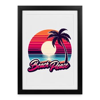 Coucher de soleil plage Beach Please - Affiche encadrée (27 × 37 cm) - noir - Devant