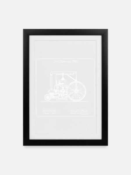 Vintage Steam Engine Blueprint - Framed poster (27 × 37 cm) - black