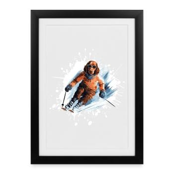 Dachshund Dog Dachshund Ski Skiing - Framed poster (27 × 37 cm) - black - Front