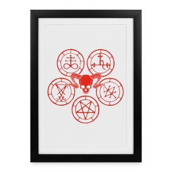 Red Demon Skull and Esoteric Symbols - Framed poster (27 × 37 cm) - black - Front