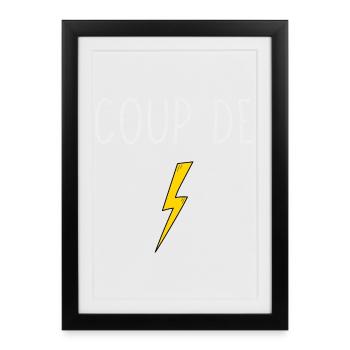 Coup de foudre design minimaliste éclair jaune - Affiche encadrée (27 × 37 cm) - noir - Devant