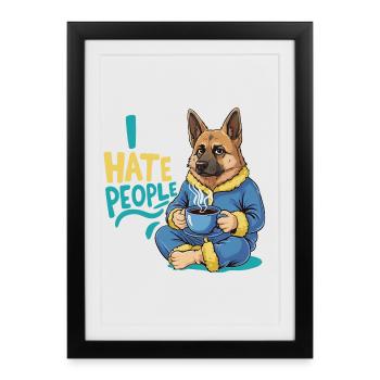Berger Café Matin Grouch Drôle Chien - Affiche encadrée (27 × 37 cm) - noir - Devant