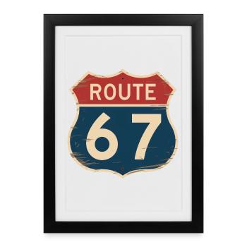 Route 67 Vintage Highway Sign Retro Road Trip - Framed poster (27 × 37 cm) - black - Front