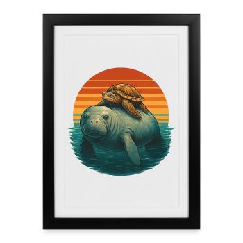 Amis de lamantin Tortue Océan - Affiche encadrée (27 × 37 cm) - noir - Devant