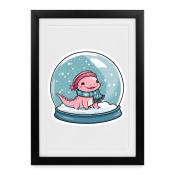 Axolotl dans la boule à neige - Affiche encadrée (27 × 37 cm) - noir - Devant