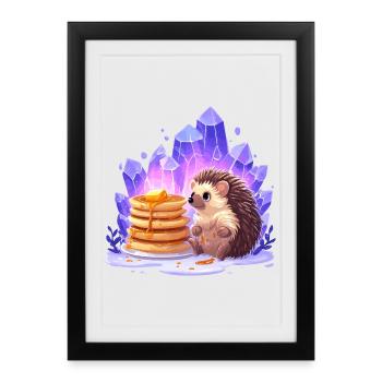 Hedgehog with pancakes and crystals - Framed poster (27 × 37 cm) - black - Front