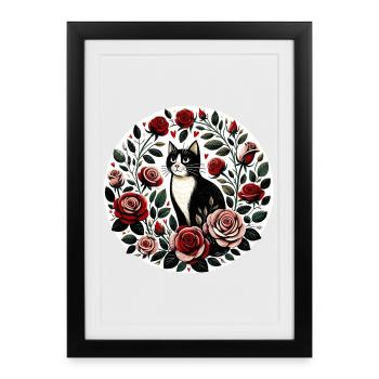 Rose Garden Cat Circle - Framed poster (27 × 37 cm) - black - Front