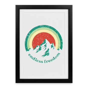 Endless Freedom Mountain Rainbow im Retro-Design - Gerahmtes Poster (27 × 37 cm) - Schwarz - Vorne